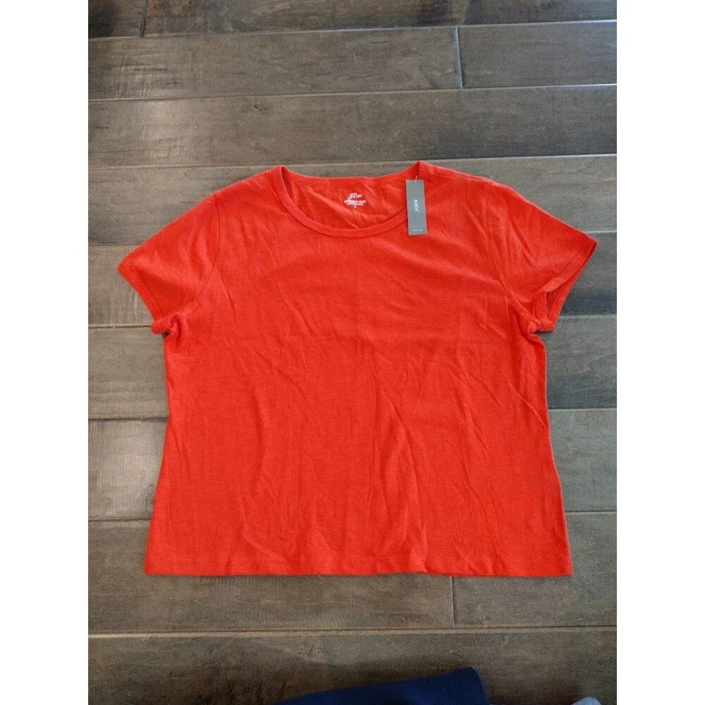 J.CREW Women's NWT short-sleeve Organic Cotton Slub red t-shirt tee - L Large